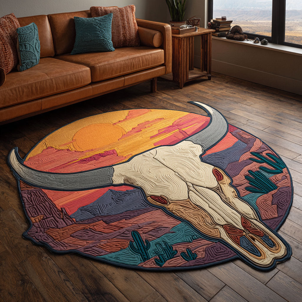 Desert Skull Custom Shape Area Rug - Nature Design | Die-Cut Non-Slip Rug - washable non-slip printed rug