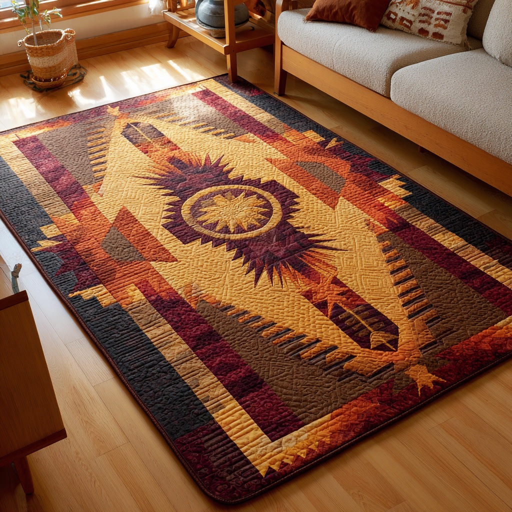 Desert Sunburst area rug in a living room