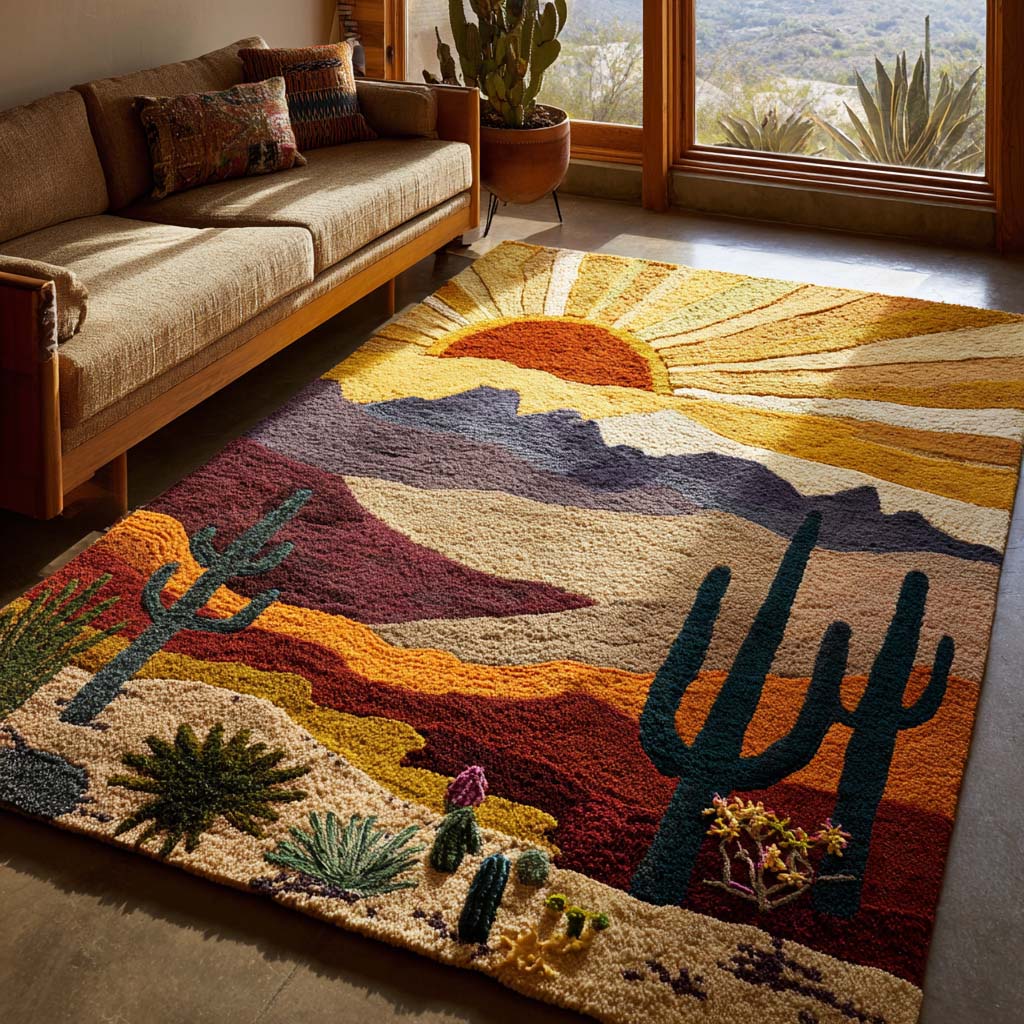 Desert Sunrise area rug in a living room