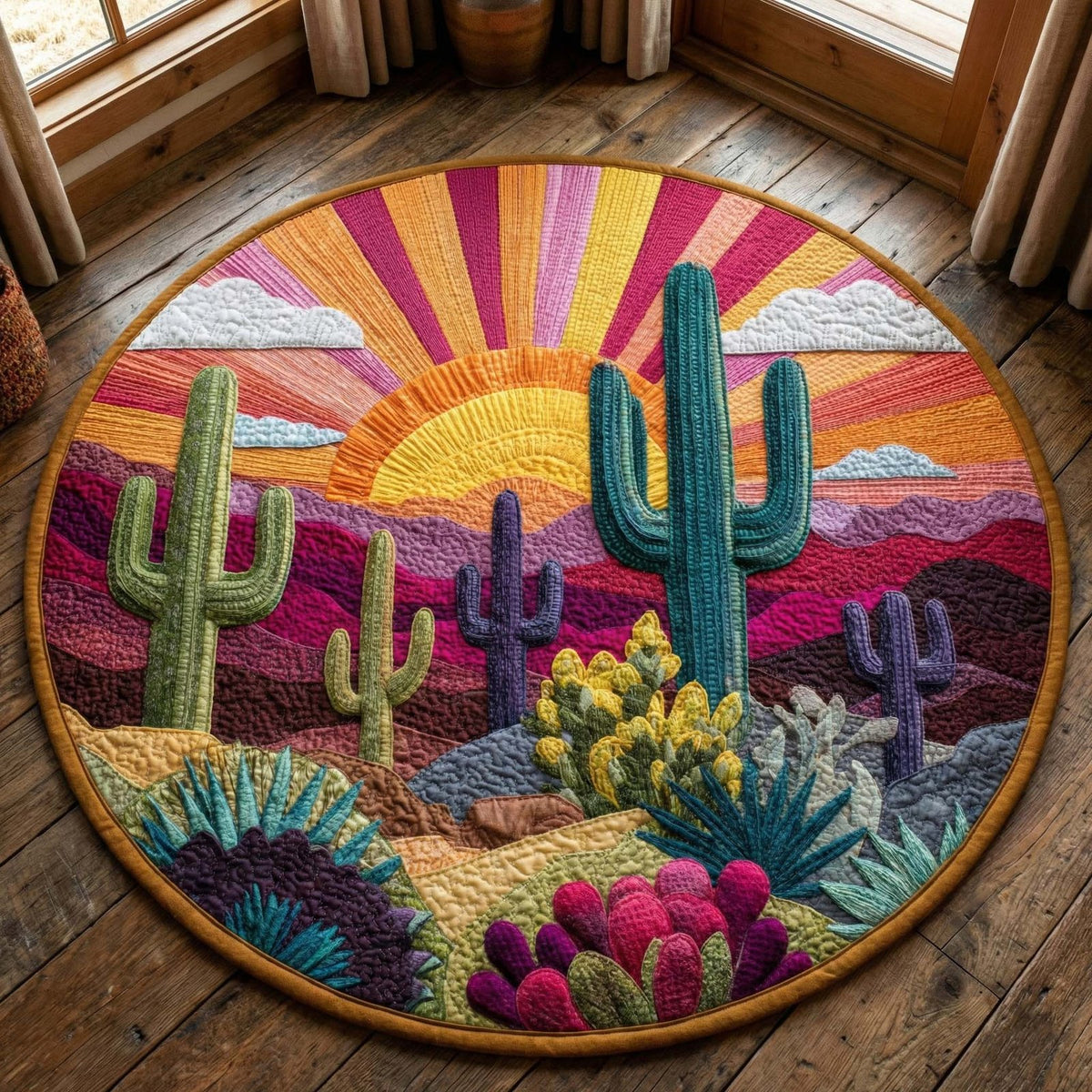 Desert Sunrise (Design 2) Round Mat Rug - washable non-slip printed rug