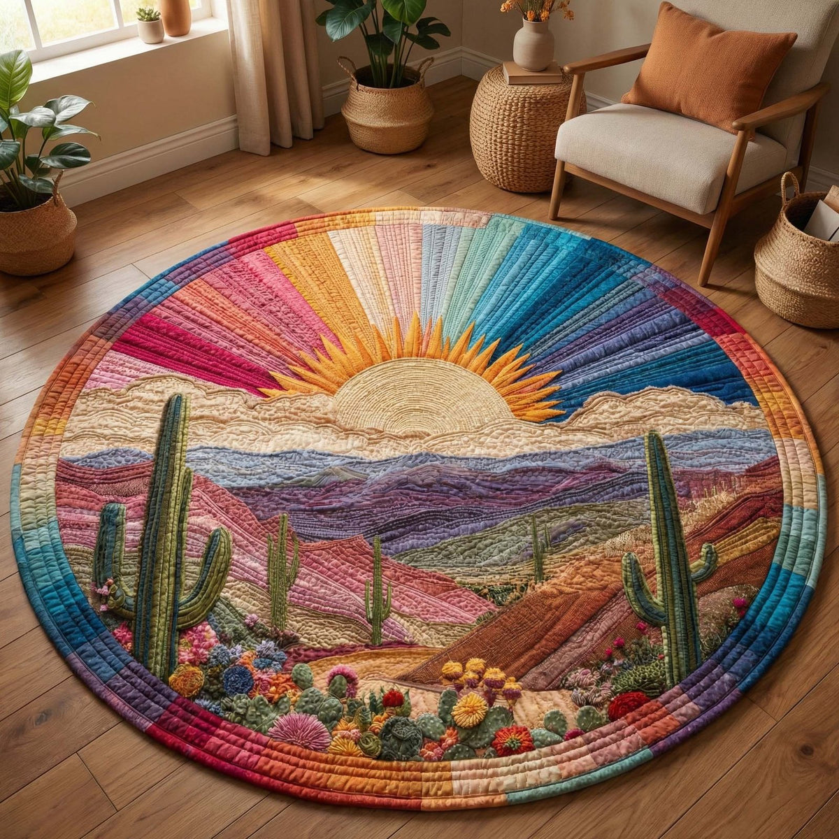 Desert Sunrise Round Mat Rug - washable non-slip printed rug
