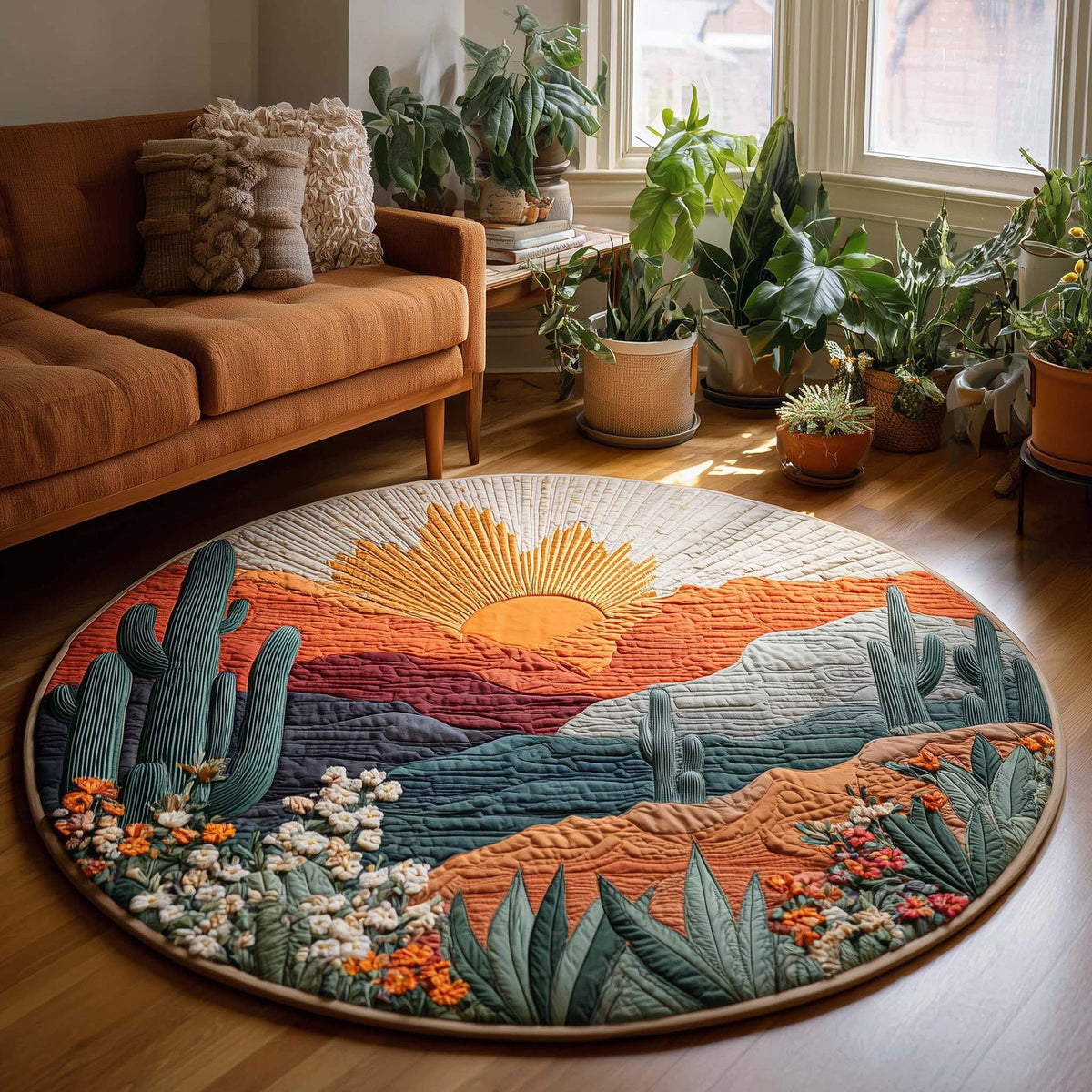 Desert Sunset Round Mat Rug - washable non-slip printed rug