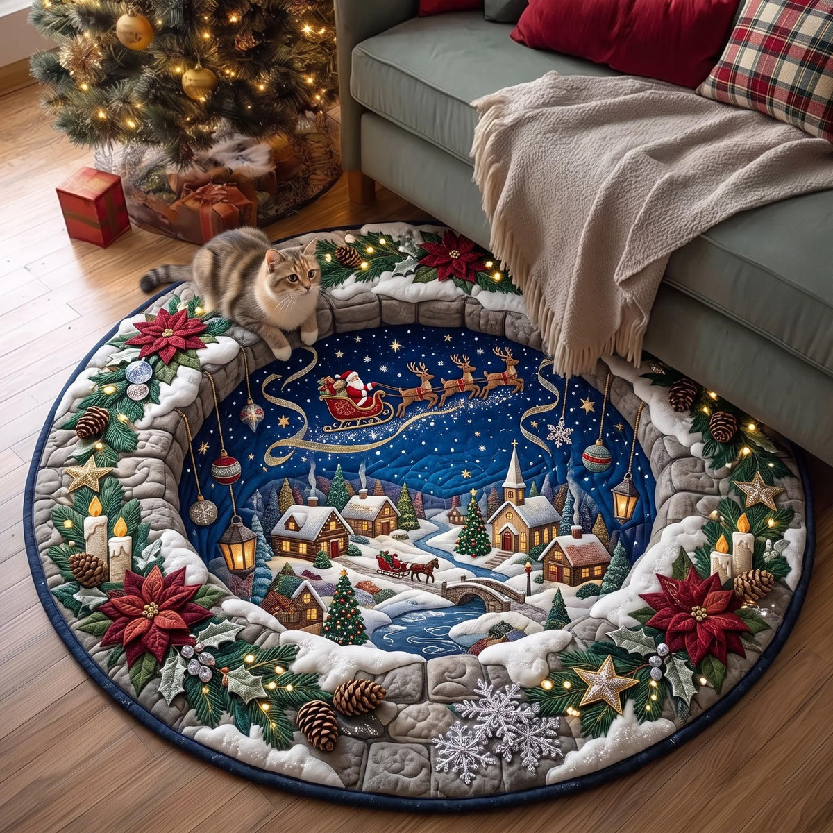 Design 13608 Round Mat Rug - Nature Design | Serene Home Decor (Design 1) - washable non-slip printed rug