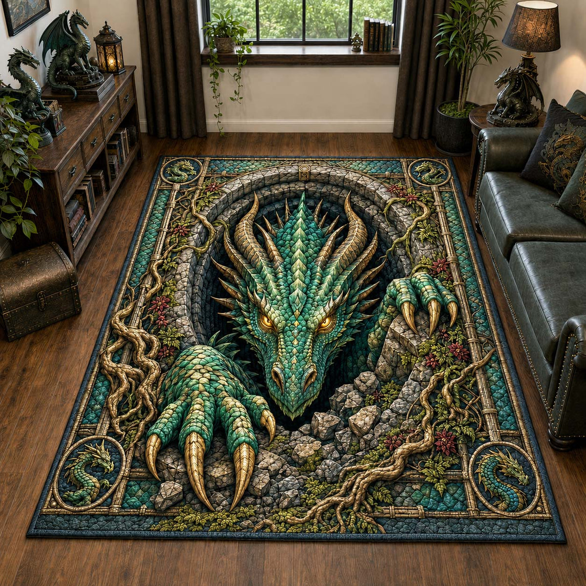 Design 1928 area rug in a living room