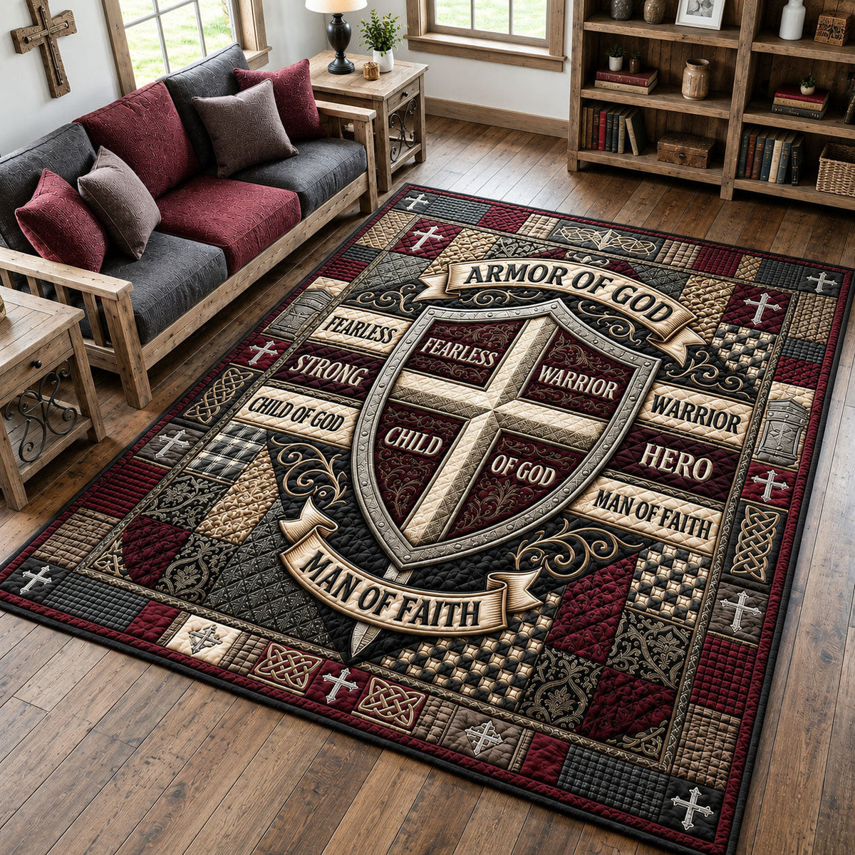 Design 967 area rug in a living room