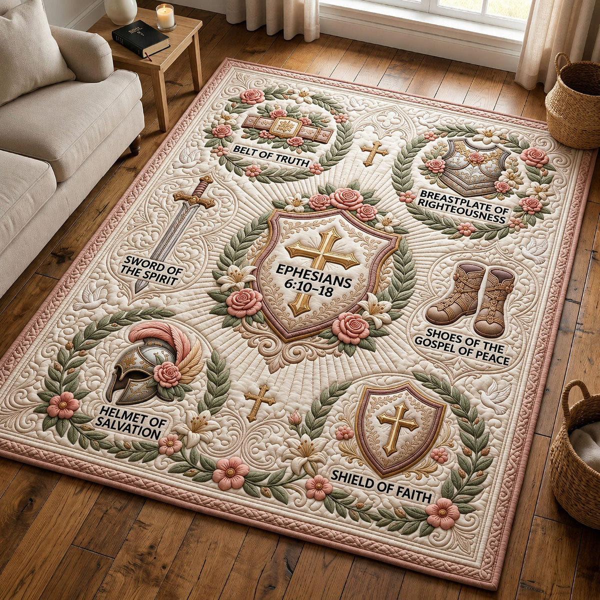 Design 974 area rug in a living room
