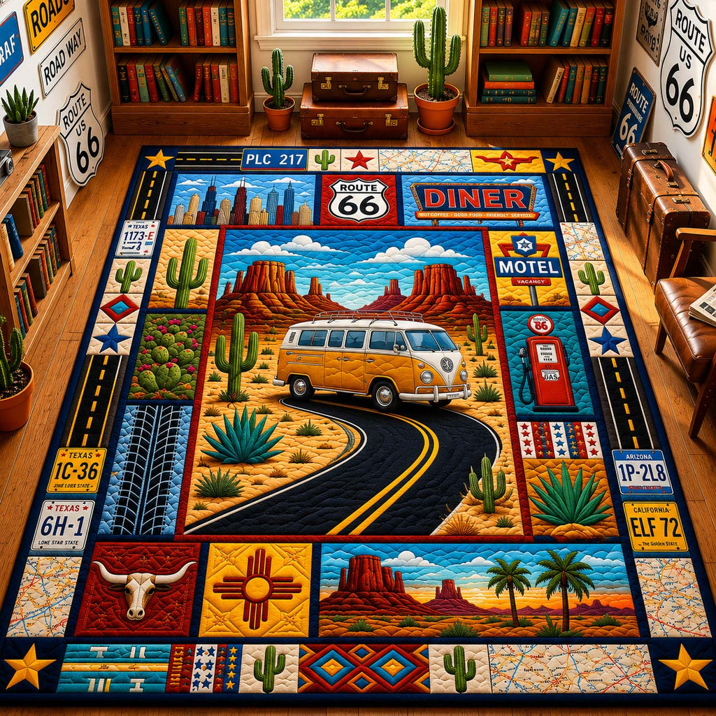 Diner Desert Drive area rug in a living room
