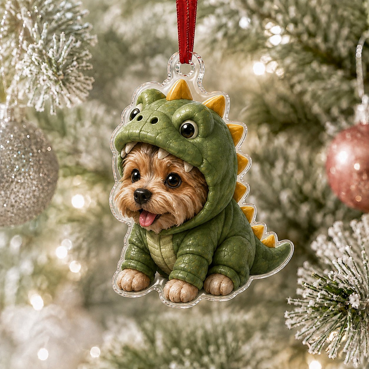 Dinosaur Yorkshire Terrier Adorable Christmas Ornament