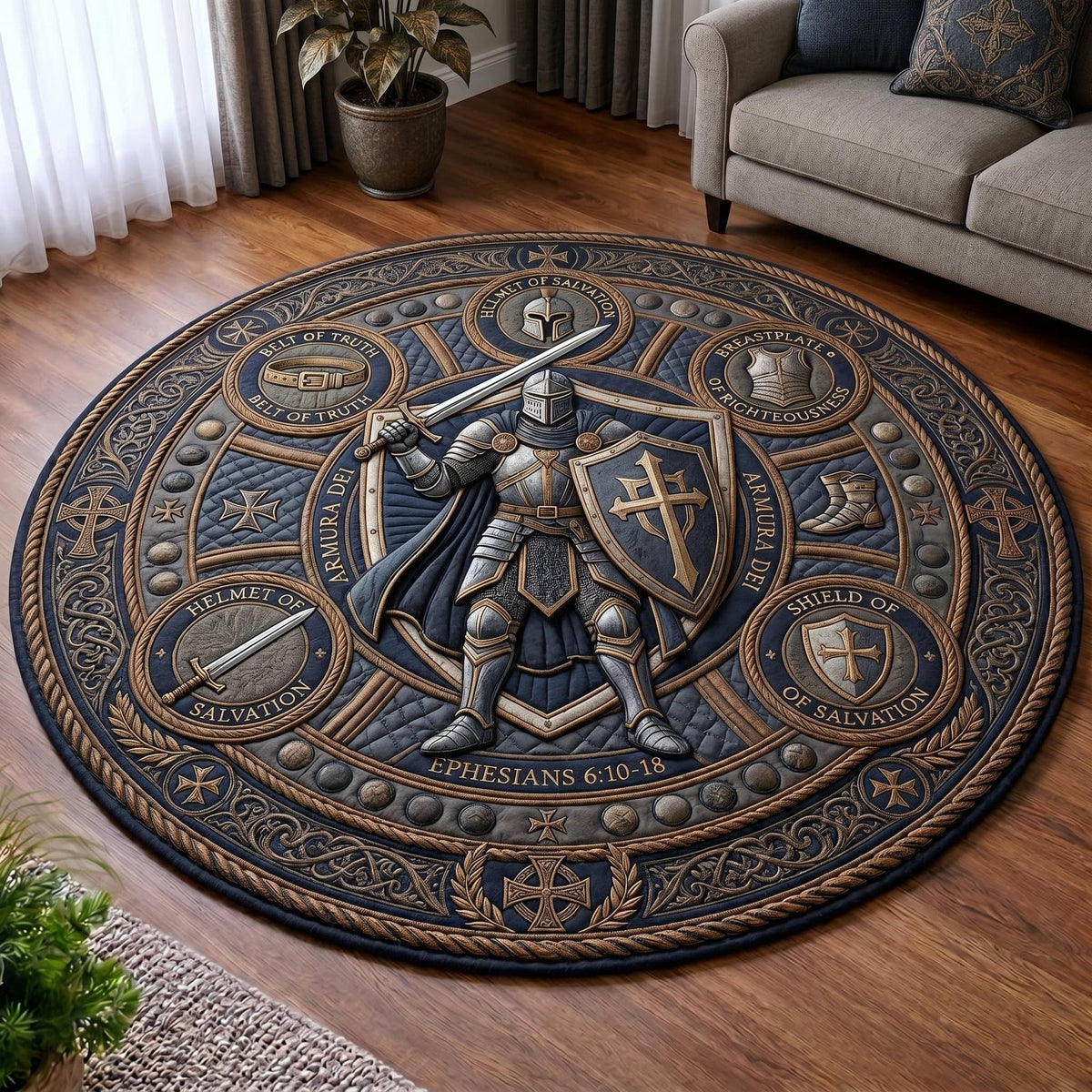 Divine Armor Round Mat Rug - washable non-slip printed rug
