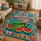 Do The Watermelon Crawl area rug in a living room