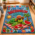 Do The Watermelon Crawl area rug in a living room