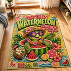 Do The Watermelon Crawl area rug in a living room