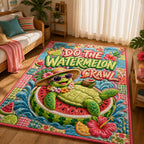 Do The Watermelon Crawl area rug in a living room