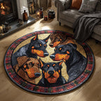 Doberman Christmas Guard Round Mat Rug - washable non-slip printed rug