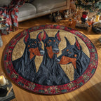 Doberman Festive Trio Round Mat Rug - washable non-slip printed rug