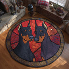 Doberman Yuletide Duo Christmas Round Mat Rug - washable non-slip printed rug
