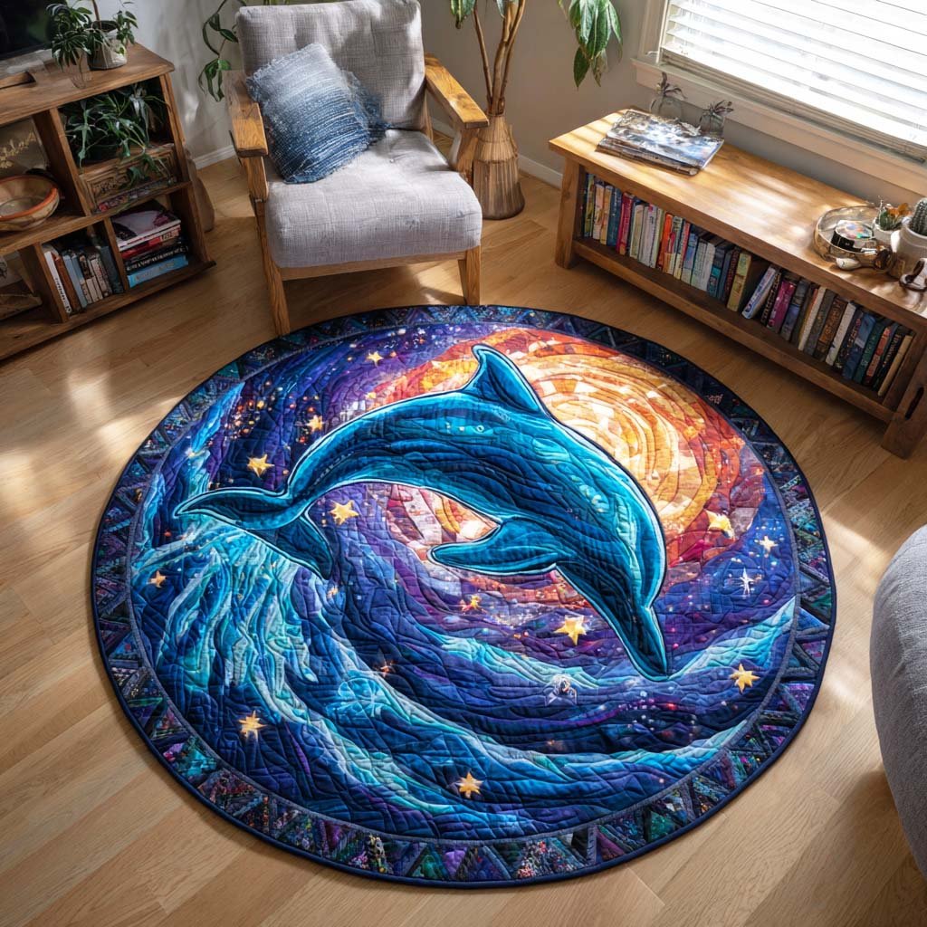 Dolphin Bay Round Mat Rug - washable non-slip printed rug