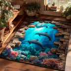 Dolphin Dance area rug in a living room