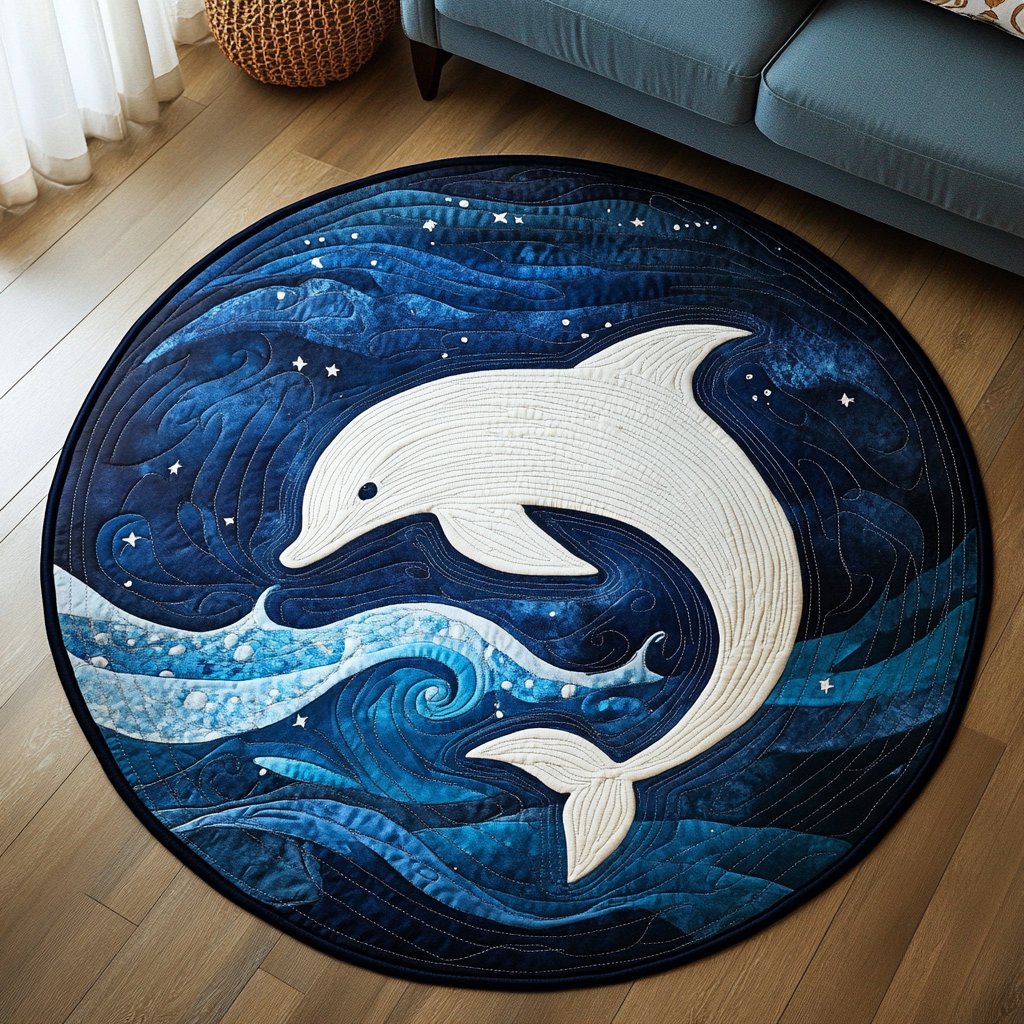 Dolphin Dance Round Mat Rug - washable non-slip printed rug
