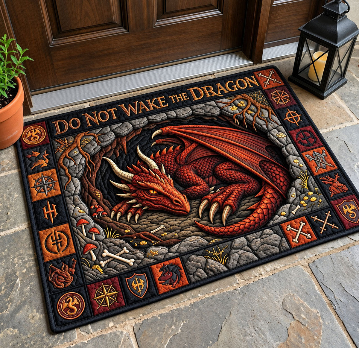 Dont Wake The Dragon Doormat - Cute Animal Design | Printed Welcome Doormat - washable non-slip printed rug