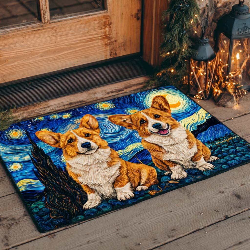 Double Corgis Under Stars Doormat - Cute Animal Design | Printed Welcome Doormat