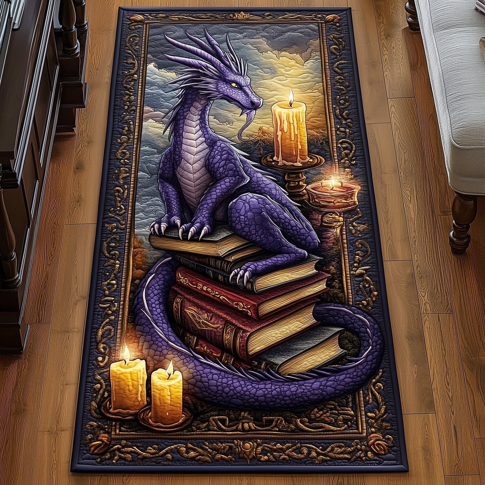 Dragon And Book Runner Rug - Nature Design | Serene Runner Rug