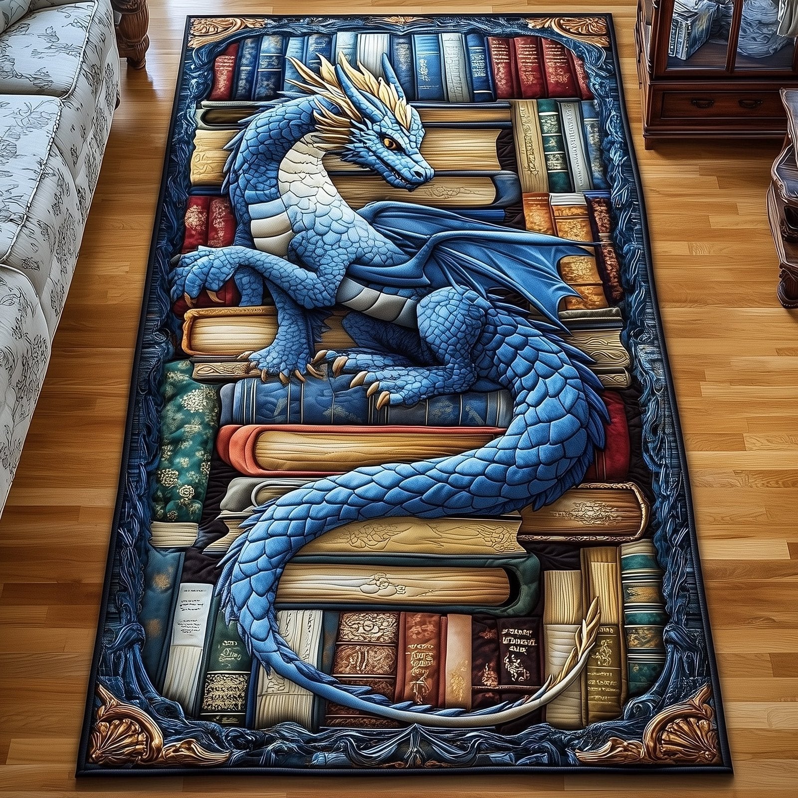 Dragon And Book Runner Rug - Nature Design | Serene Runner Rug