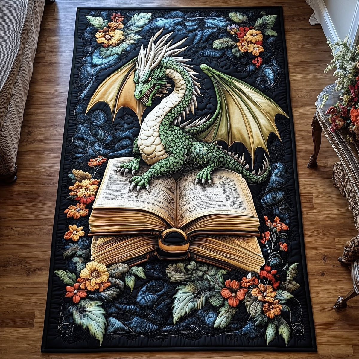 Dragon And Book Runner Rug - Nature Design | Serene Runner Rug