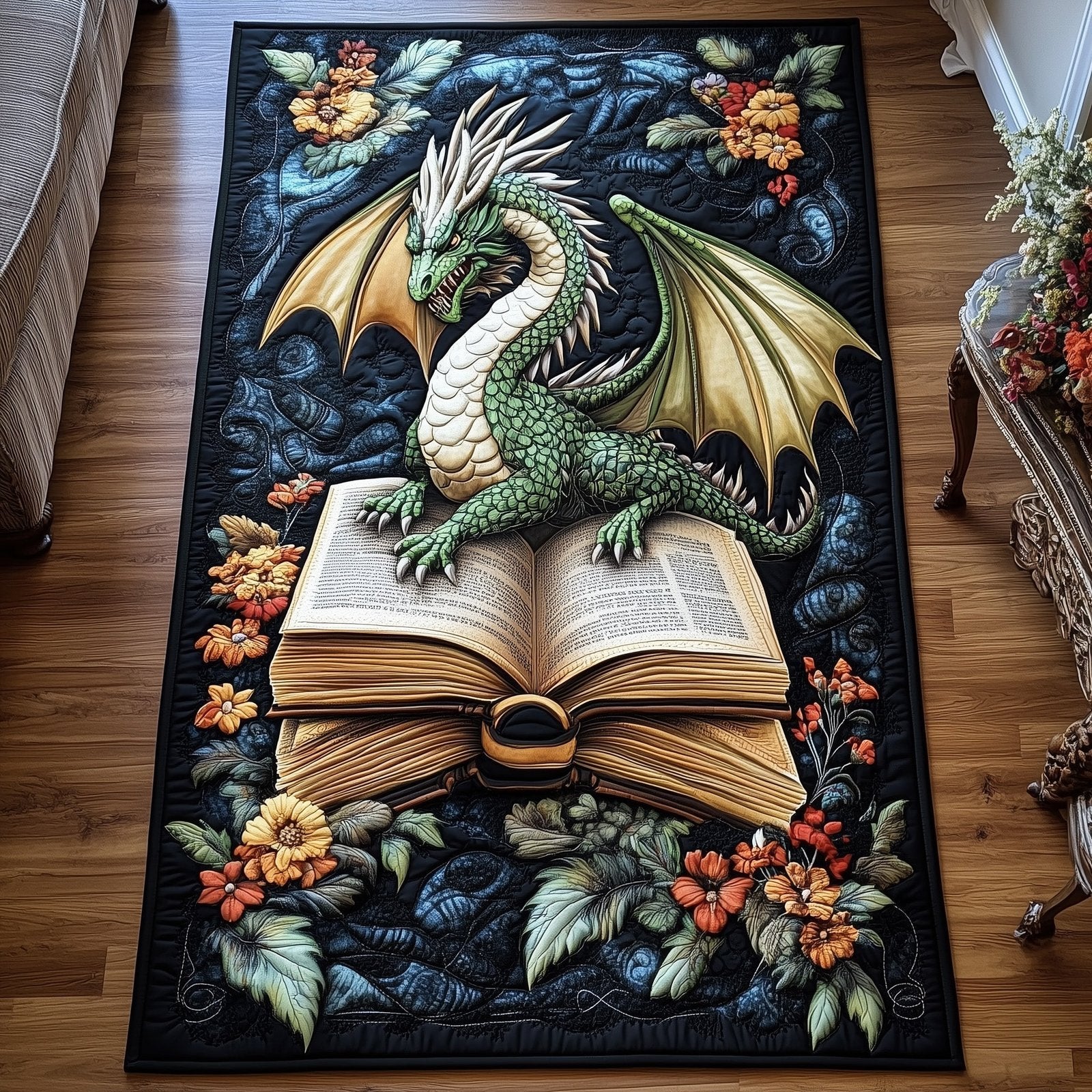 Dragon And Book Runner Rug - Nature Design | Serene Runner Rug