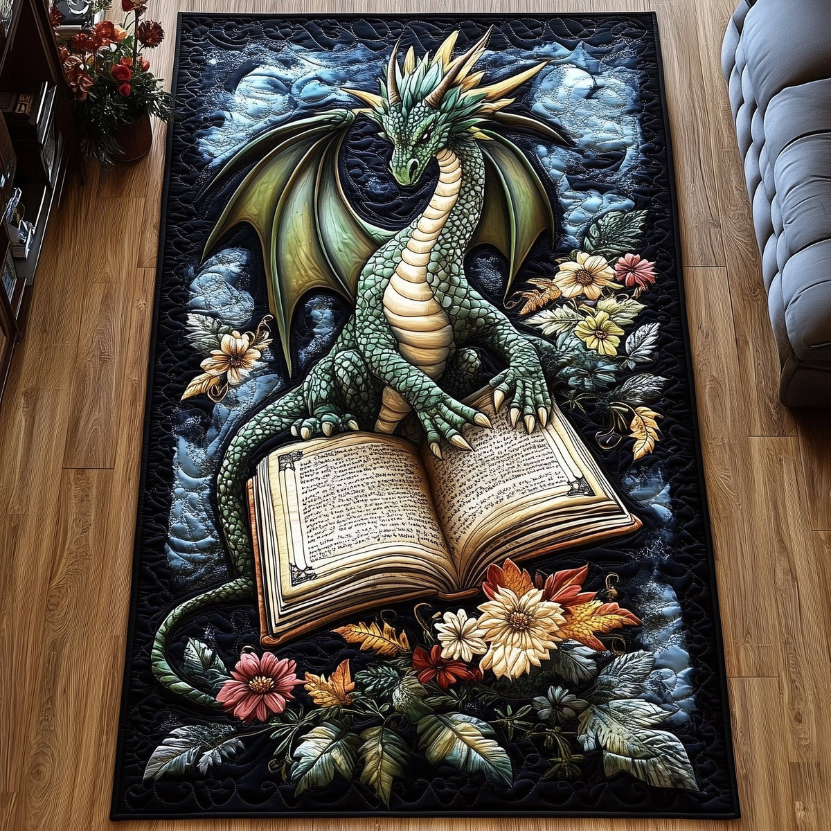 Dragon And Book Runner Rug - Nature Design | Serene Runner Rug