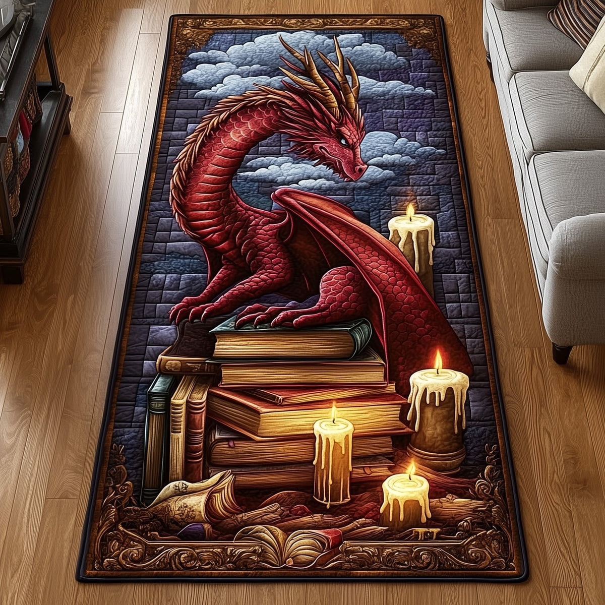 Dragon And Book Runner Rug - Nature Design | Serene Runner Rug