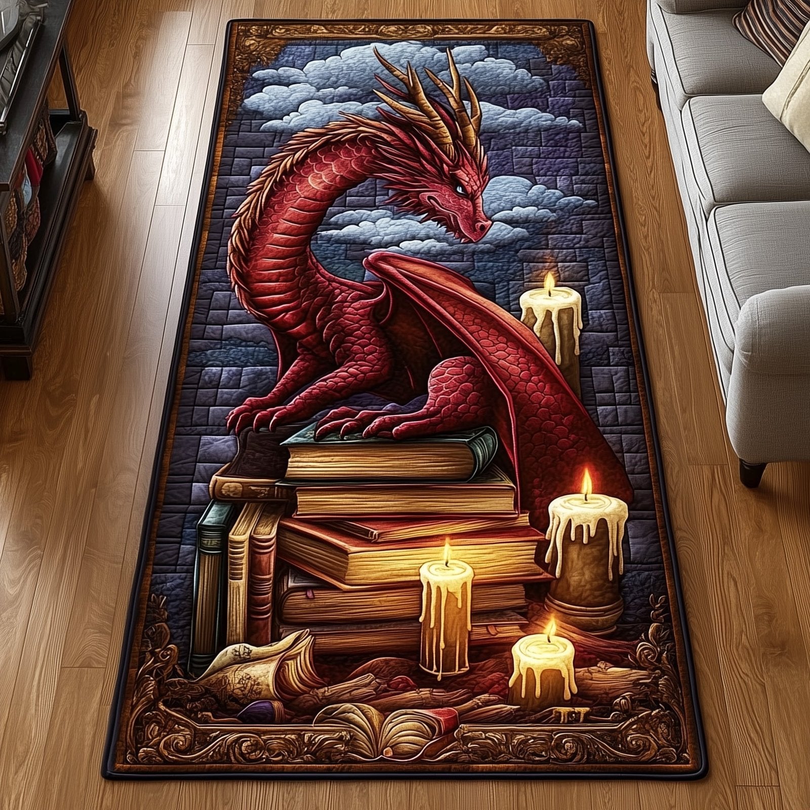 Dragon And Book Runner Rug - Nature Design | Serene Runner Rug