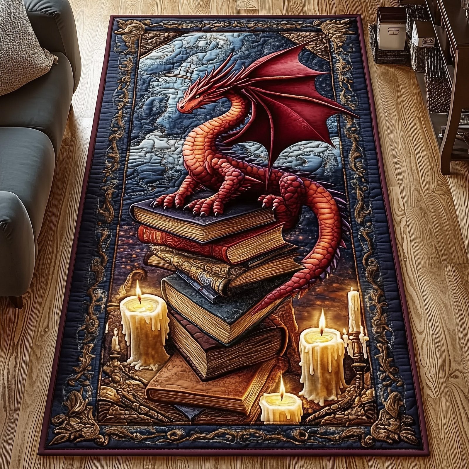 Dragon And Book Runner Rug - Nature Design | Serene Runner Rug