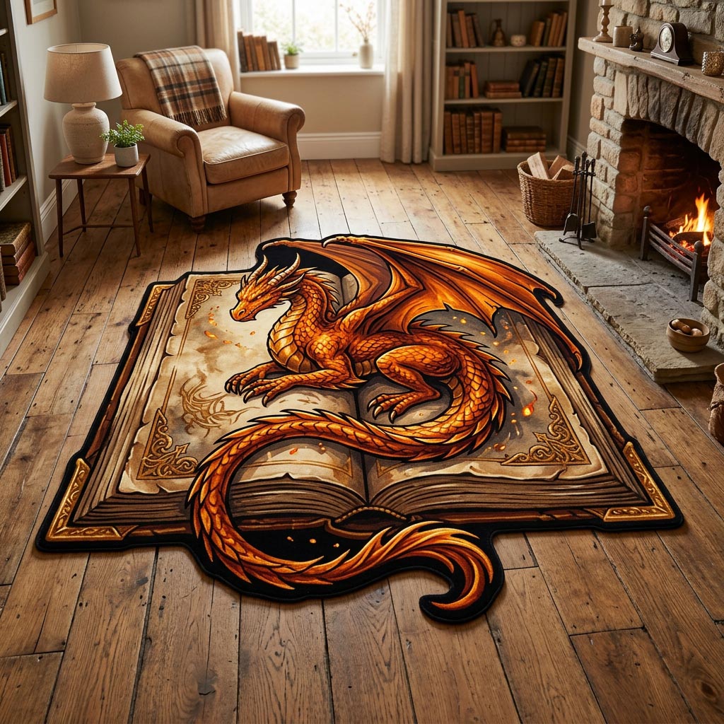 Dragon Archive Custom Shape Area Rug - Cute Animal Design | Die-Cut Non-Slip Rug - washable non-slip printed rug