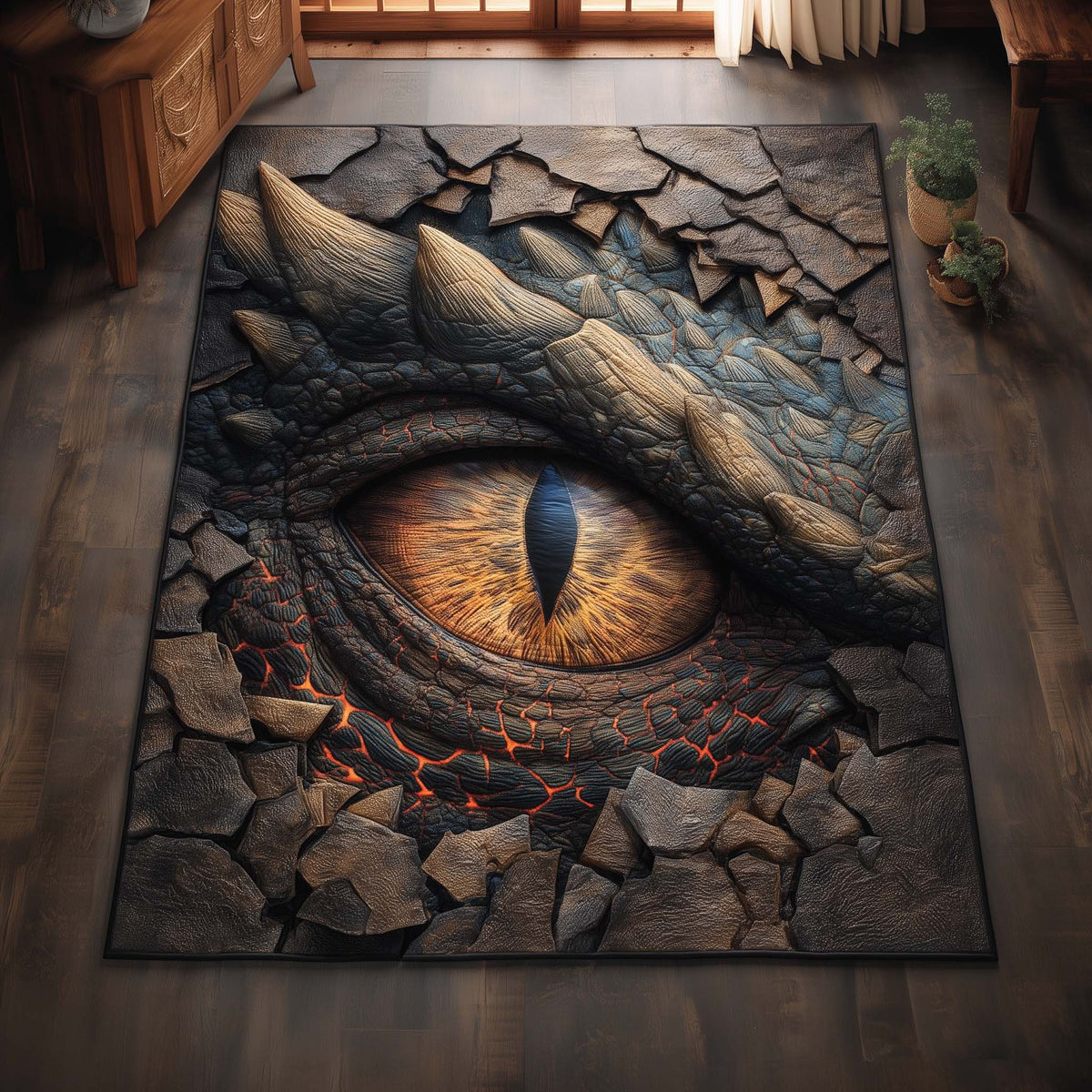 Dragon area rug in a living room