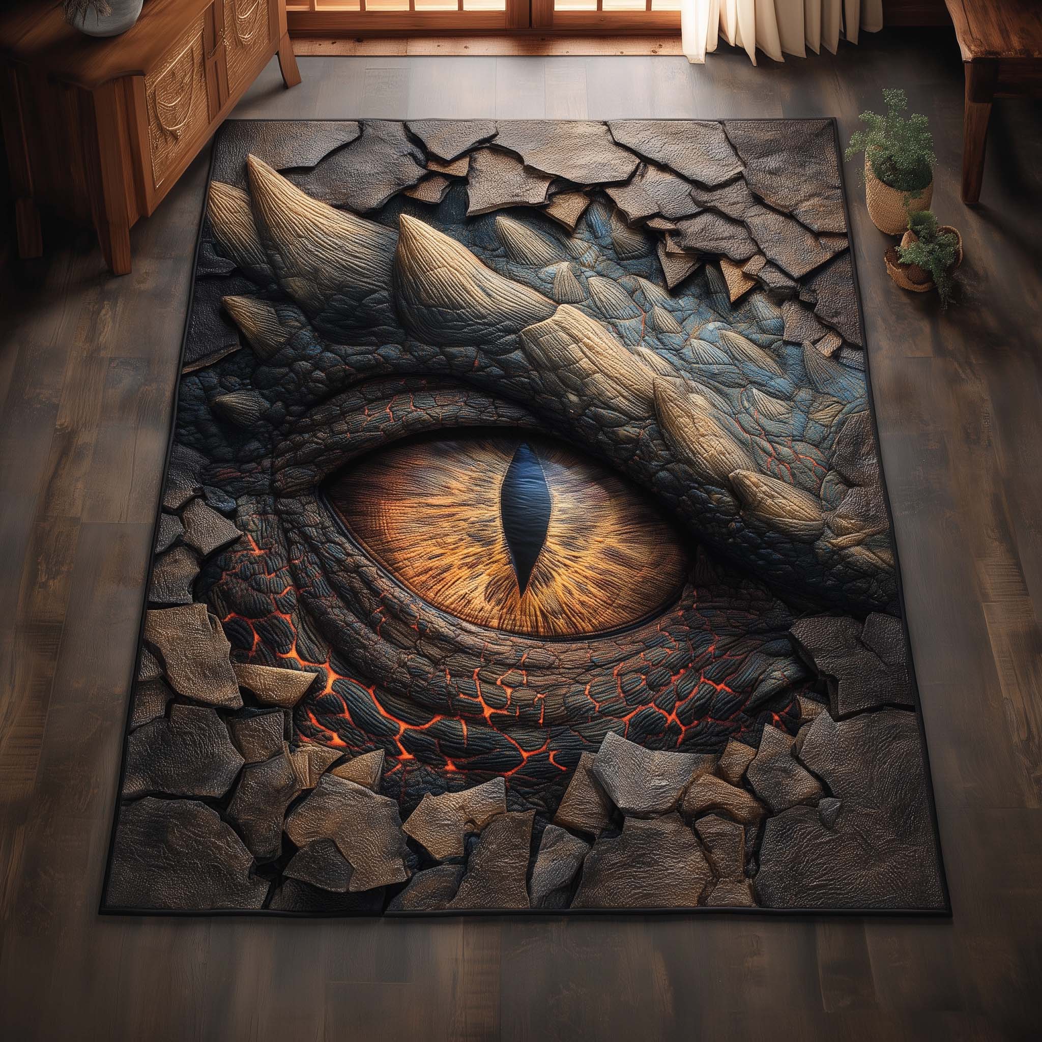 Dragon area rug in a living room