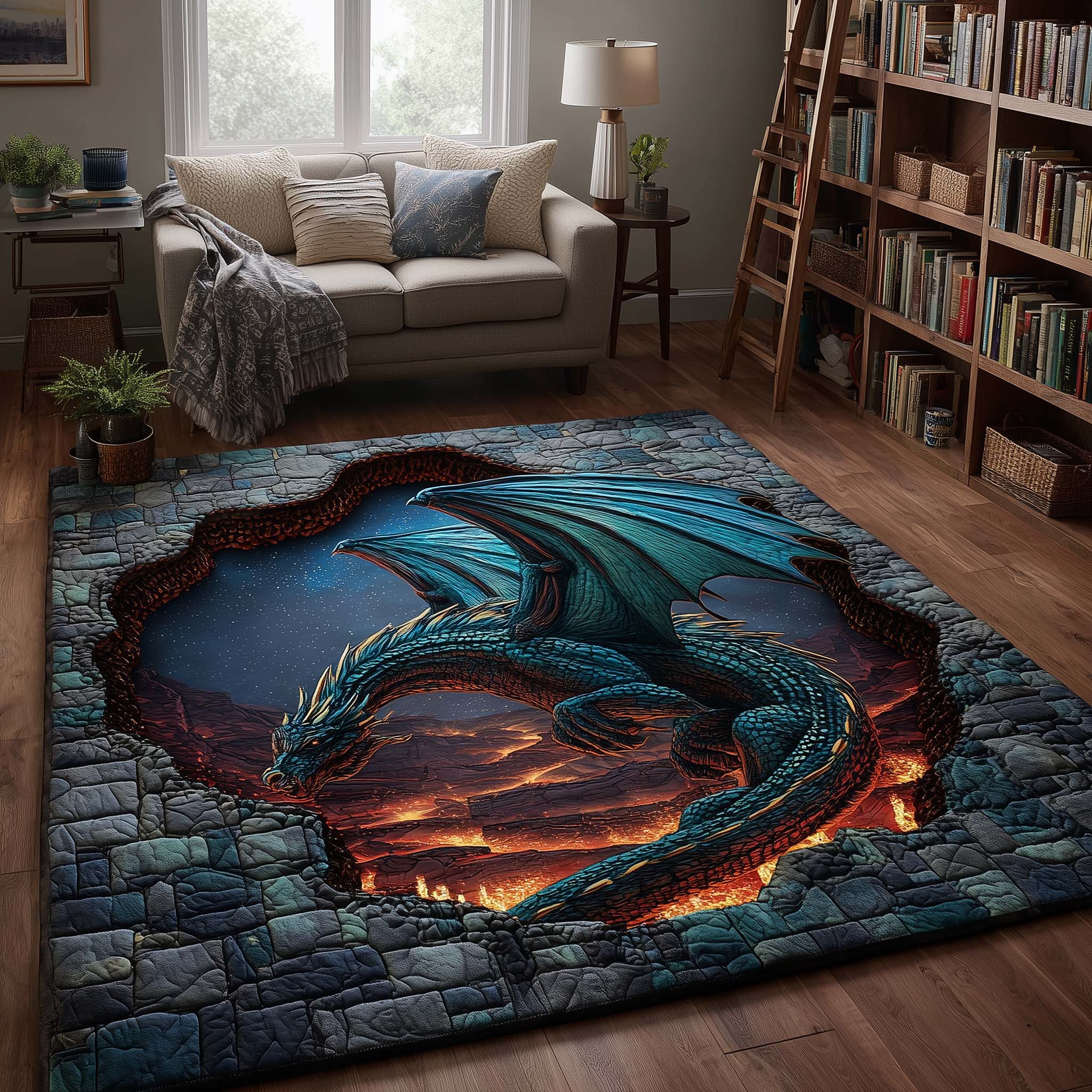 Dragon area rug in a living room