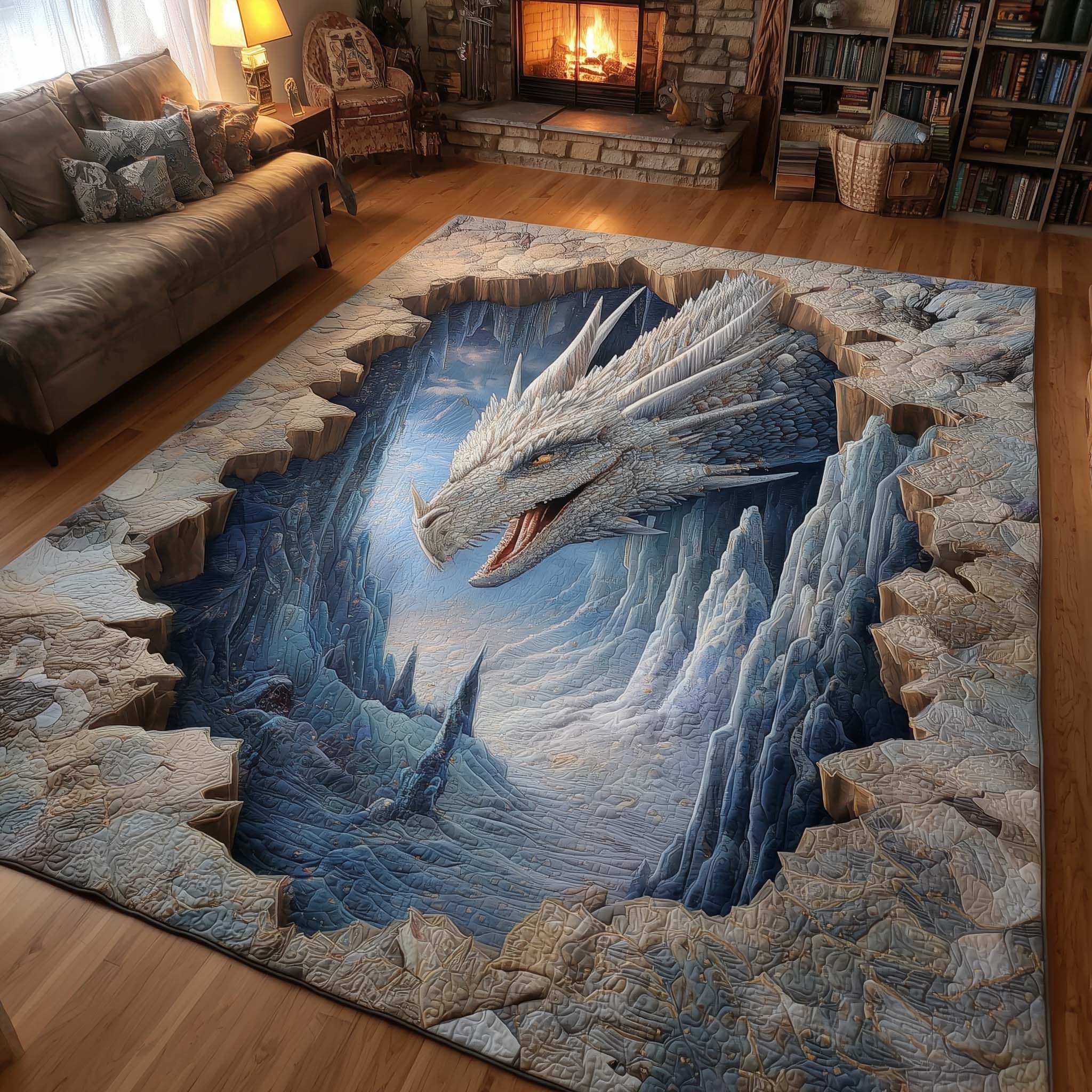 Dragon area rug in a living room