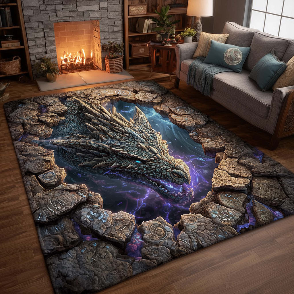 Dragon area rug in a living room