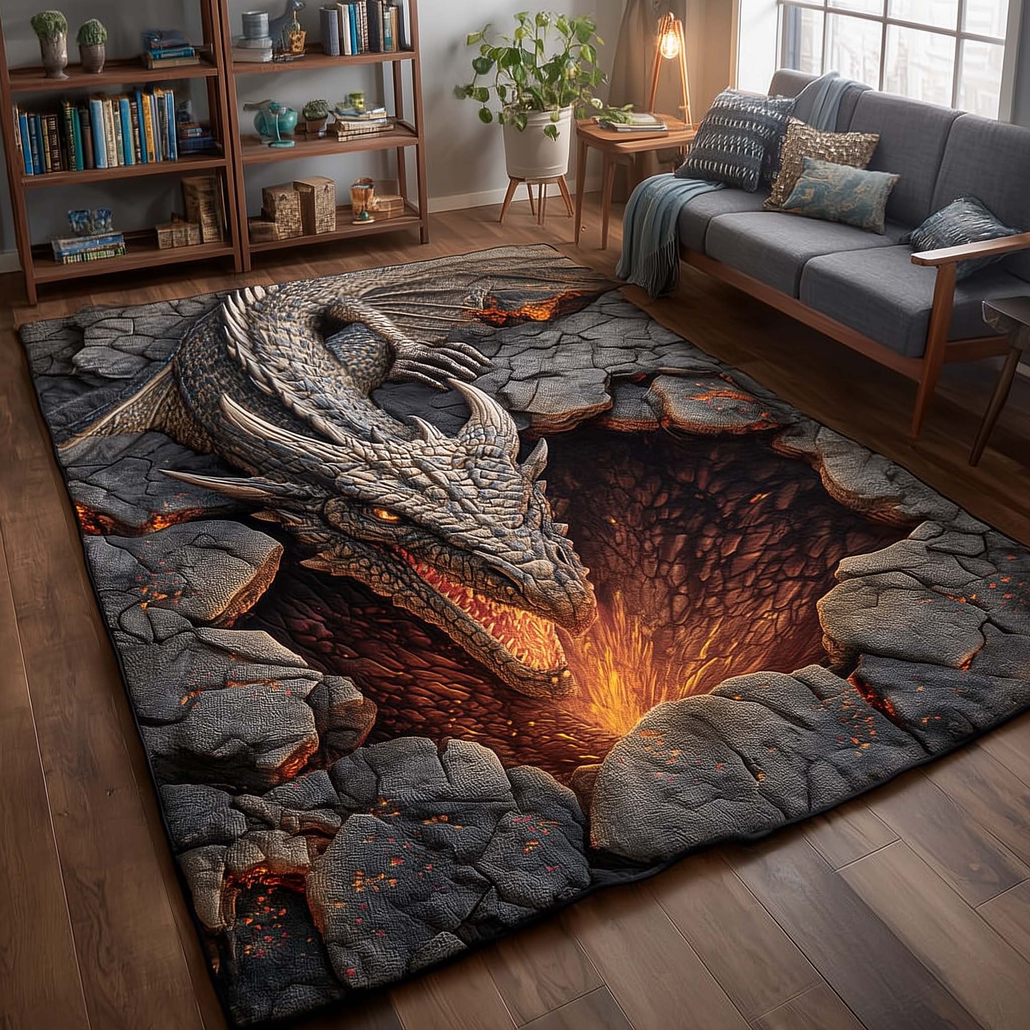 Dragon area rug in a living room