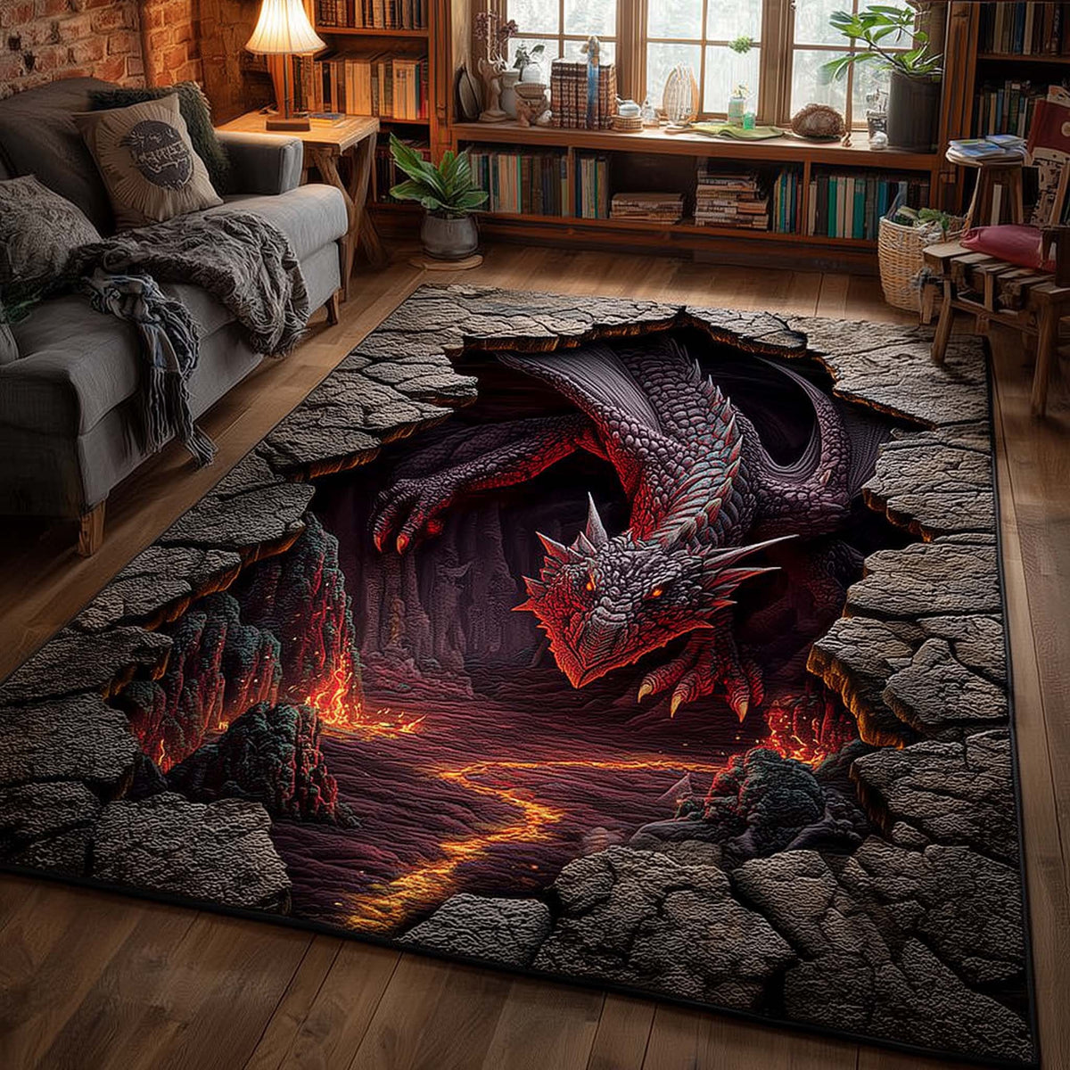 Dragon area rug in a living room