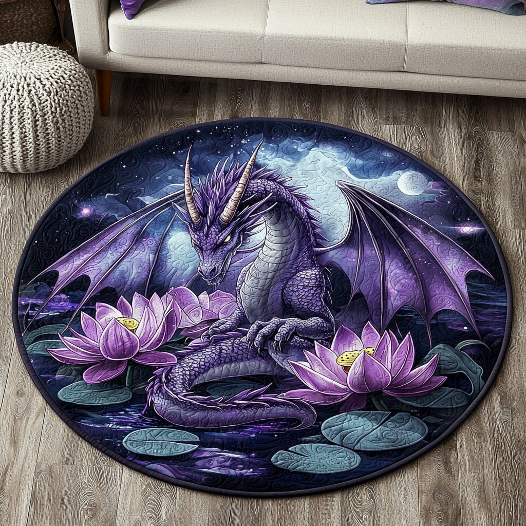 Dragon Bloom Round Mat Rug - washable non-slip printed rug