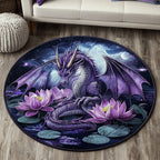 Dragon Bloom Round Mat Rug - washable non-slip printed rug
