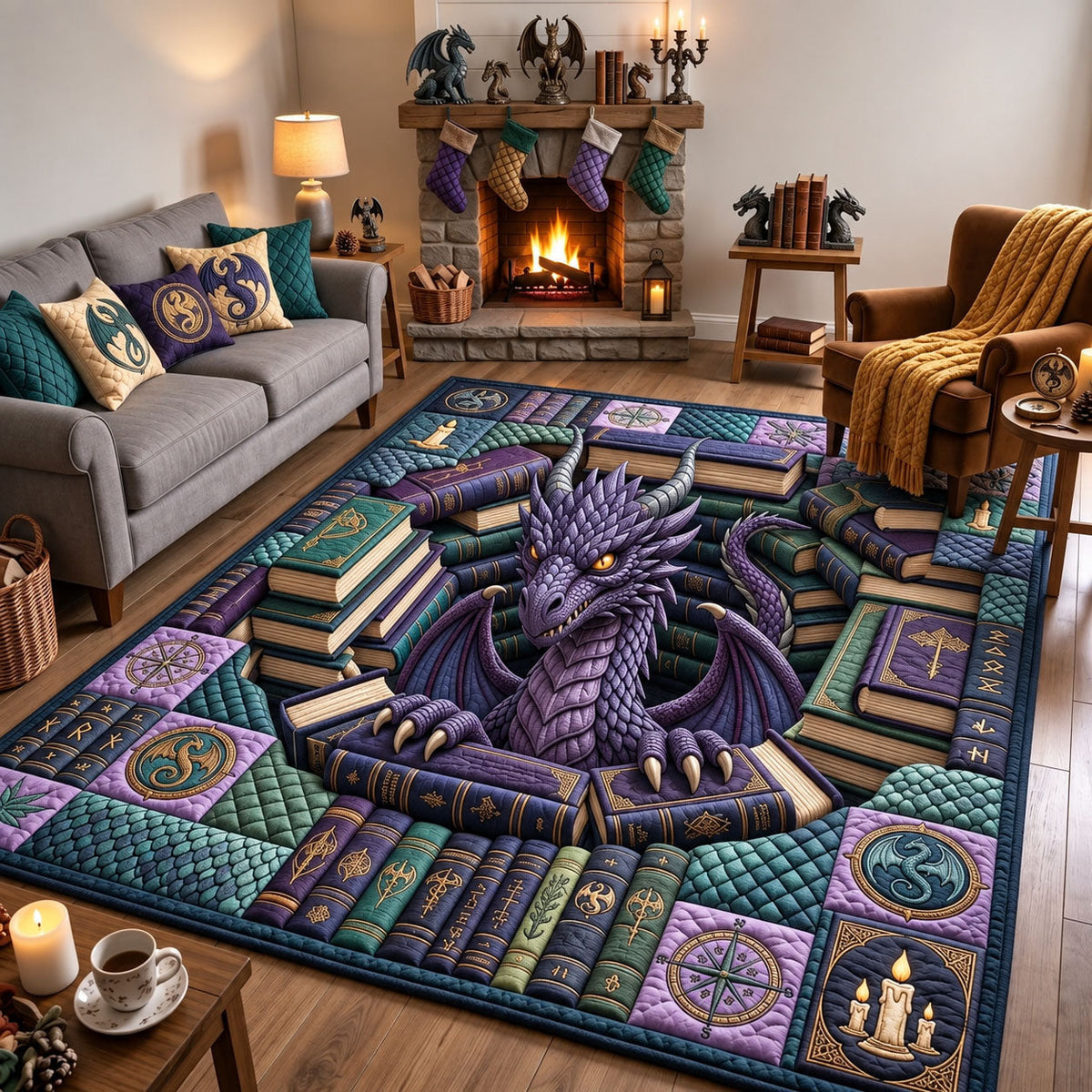 Dragon Book Keeper area rug in a living room