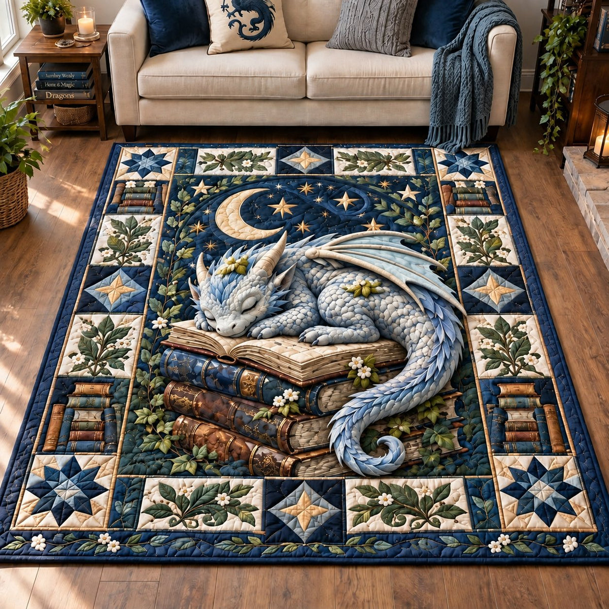 Dragon Book Legends area rug in a living room