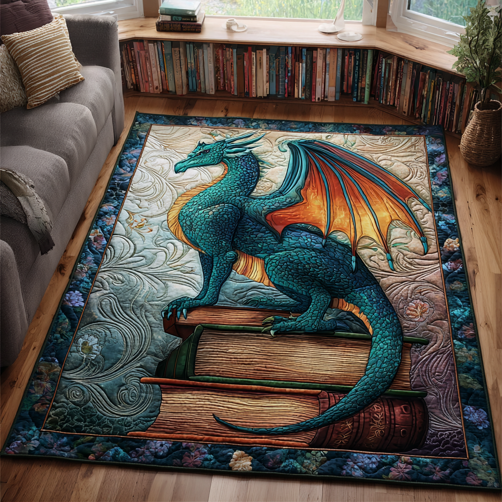 Dragon Flame area rug in a living room