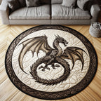 Dragon Flame Round Mat Rug - washable non-slip printed rug