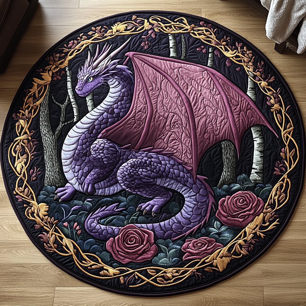 Dragon Fury Round Mat Rug - washable non-slip printed rug