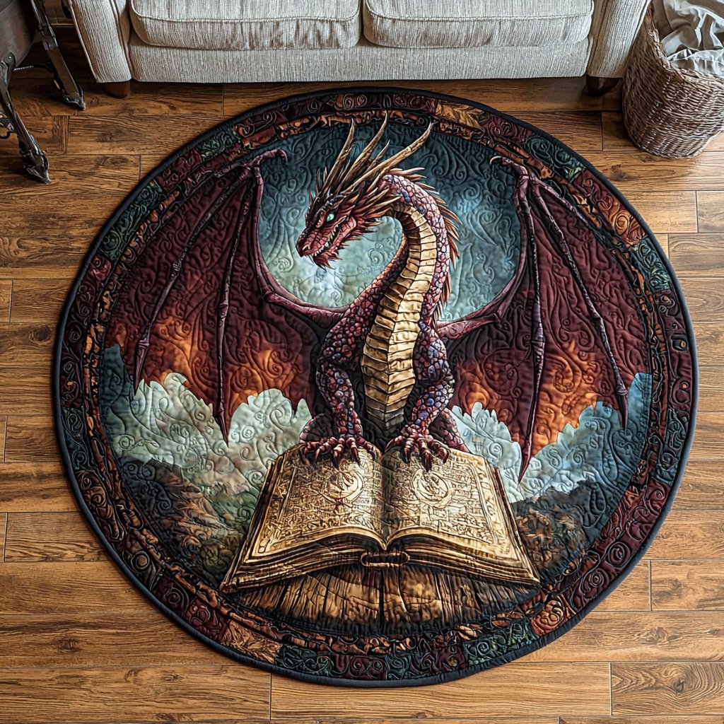 Dragon Guardian Round Mat Rug - washable non-slip printed rug