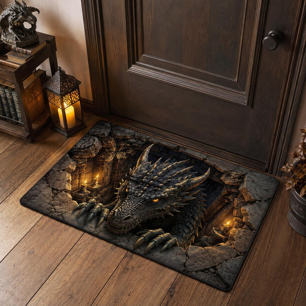 Dragon Lair Doormat - Cute Animal Design | Printed Welcome Doormat - washable non-slip printed rug